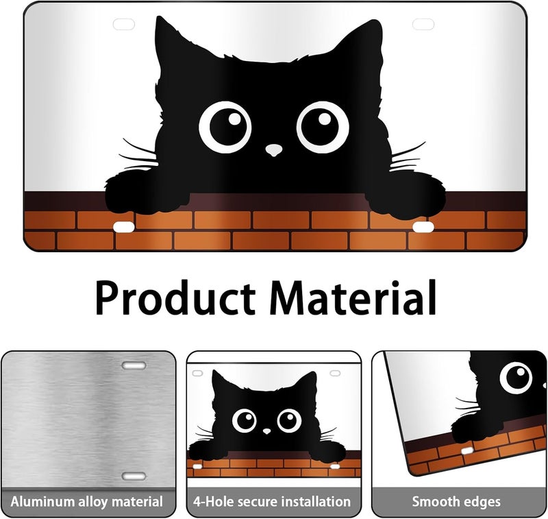 MCIAONE Cat License Plate Black Cat Front License Plate Aluminum Decorative Car Plates, Novelty Vanity Tag Funny Metal Cars Tags, Decorative Car Plates with 4 Holes, 6×12 inch Cars Decor Accessory - Image 3